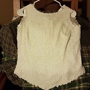 Beautiful beaded silky white dress shirt